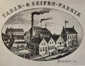 Das Betriebsgelände von Steinbömer & Lubinus im Jahre 1870. Ganz rechts das Kontor (Neuer Weg 120).